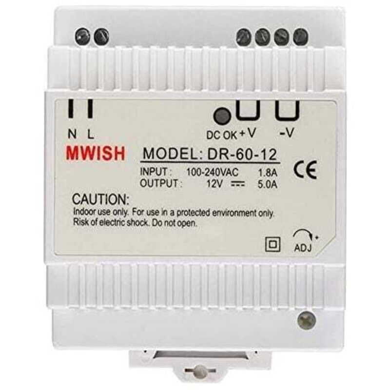 Ulisem Monoblock-Modultransformator für Video-Türklingel, 12 V/5,0 A, DR-60-12-Netzteil, 100–240 V, professionelles Netzteil für Standard-937856 mm