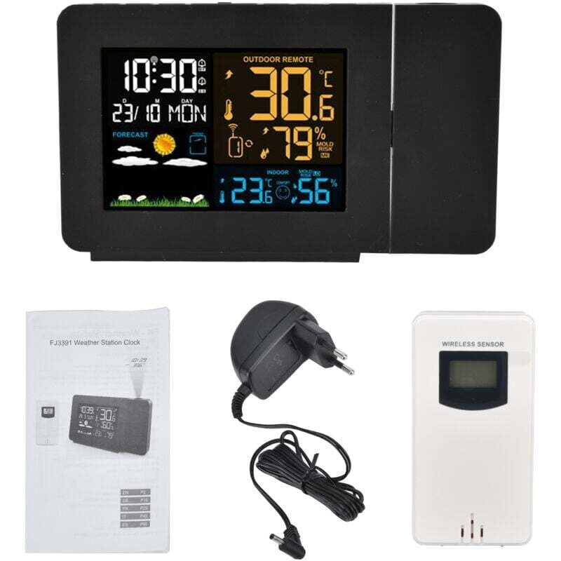 Ulisem Wetter Funk-Wetterstation mit Außensensor, kabellose Wetterstation mit Adapter, digitaler Farbbildschirm, Thermometer, Hygrometer,
