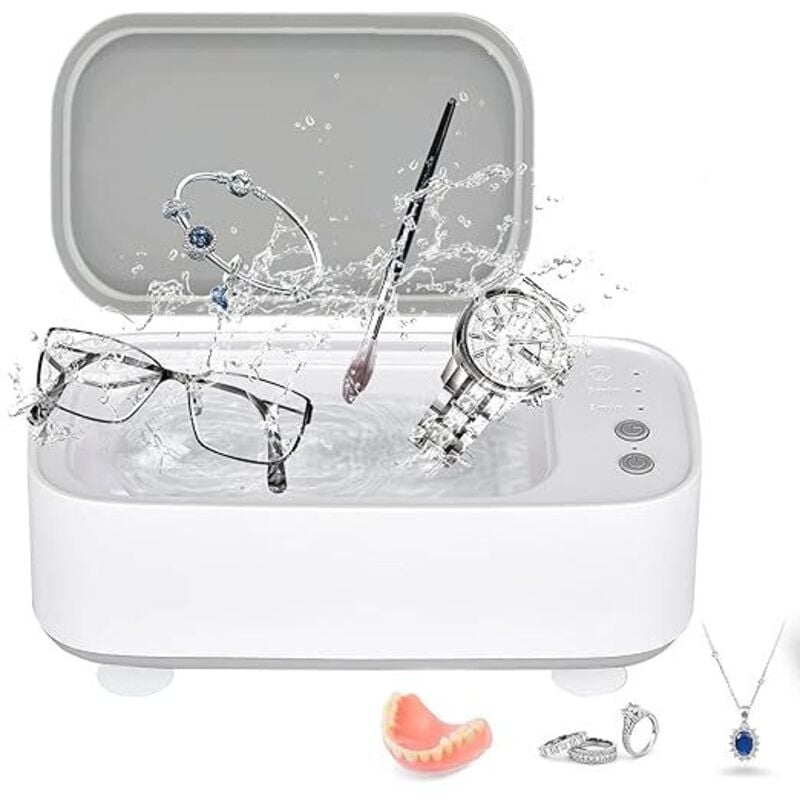 Ultraschallreiniger, 45.000 Hz, 500 ml, für Brillen und Schmuck, mit 3 Reinigungsmodi, für Brillen, Uhren und Zahnprothesen, weiß