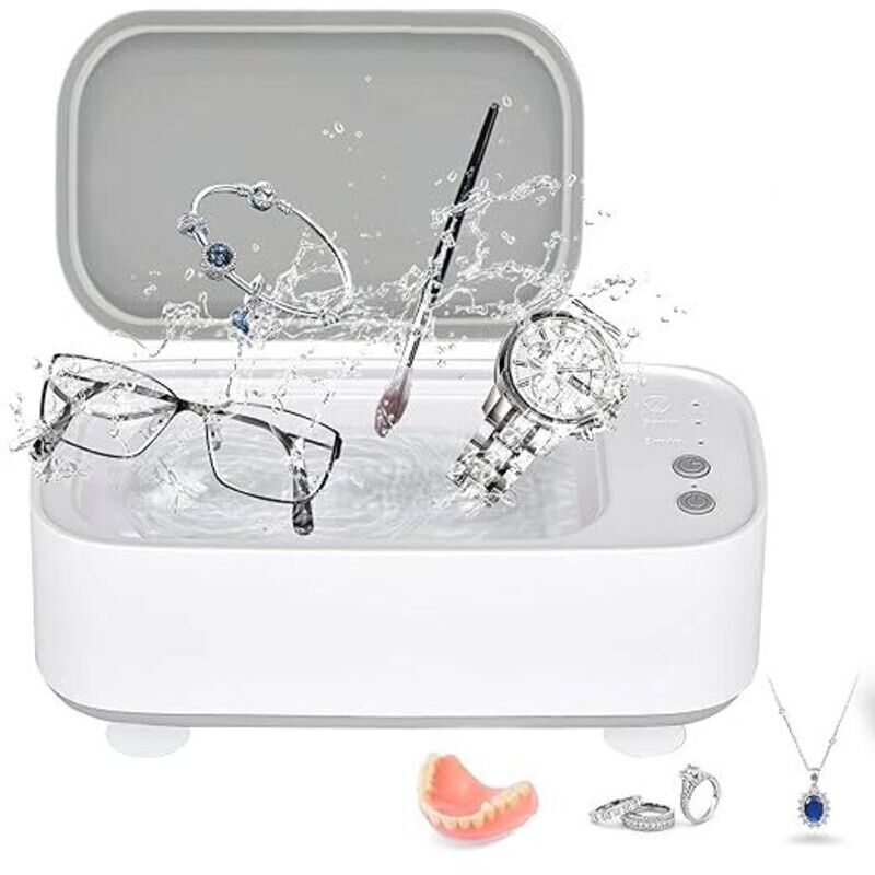 Ultraschallreiniger, 45.000 Hz, 500 ml, für Brillen und Schmuck, mit 3 Reinigungsmodi, für Brillen, Uhren und Zahnprothesen, weiß
