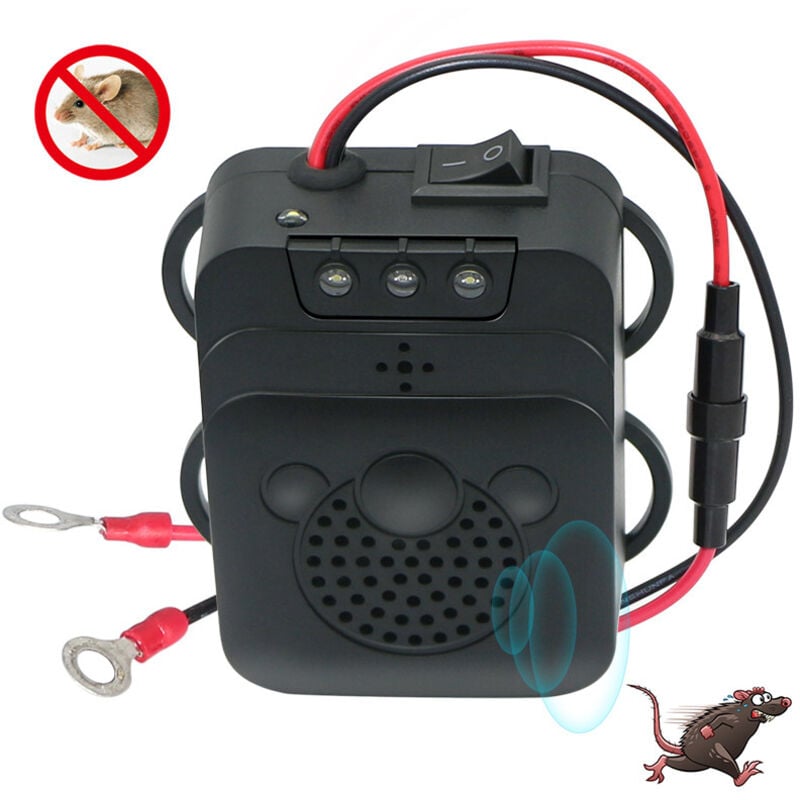 Ultraschall-Autoabwehr, Marderschutz – Anschluss an 12-V-Autobatterie im Motorraum für Auto, Dachboden, Garten usw.