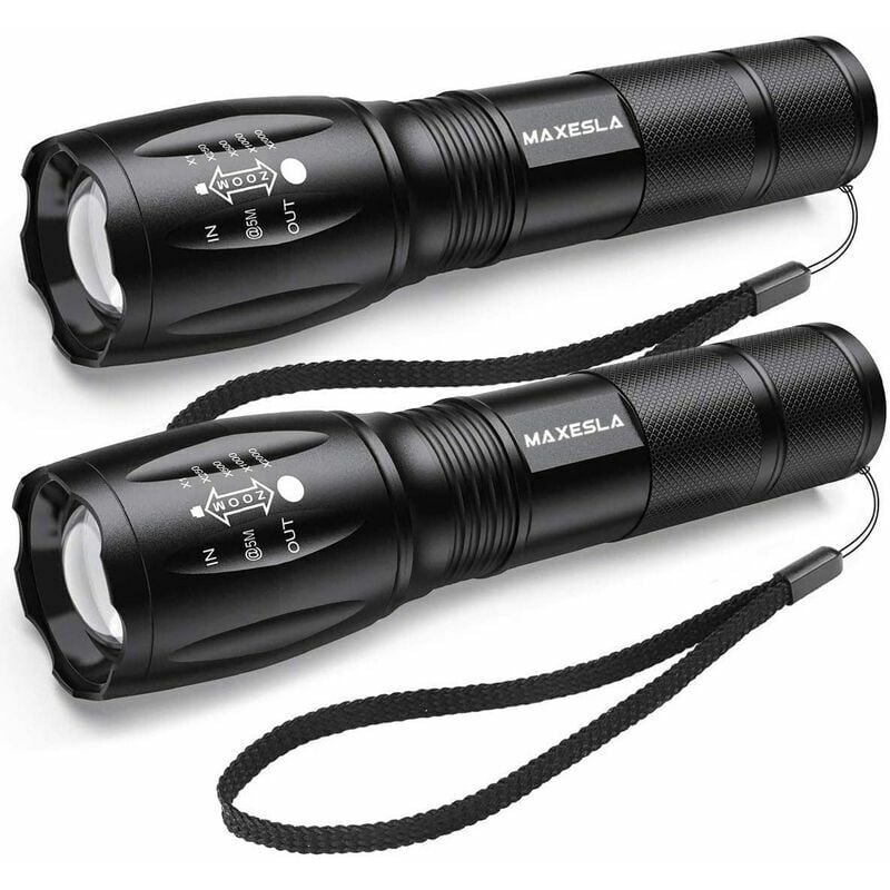 Lampe Torche LED Ultra Puissante, 2000 Lumens Lampe de Poche, IP65 Étanche Lampe Tactique, Zoomable, 5 Modes D'éclairage, Antichoc Anti-dérapant pour