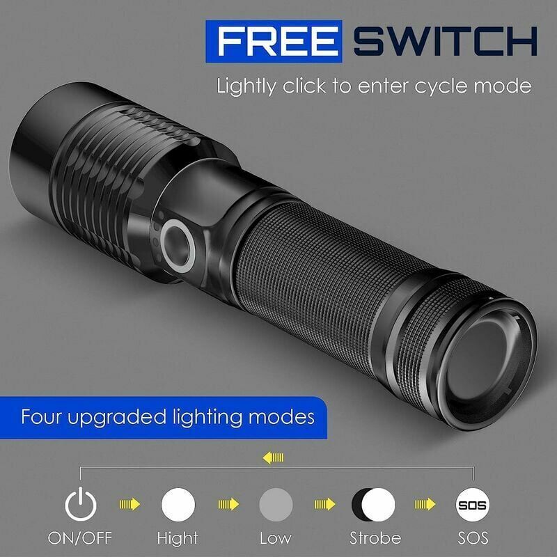 Jalleria - Ultrastarke LED-Taschenlampe – wiederaufladbare Taschenlampe 3000 Lumen, S6000 taktische Lampe, wiederaufladbare USB-LED-Taschenlampe, 5