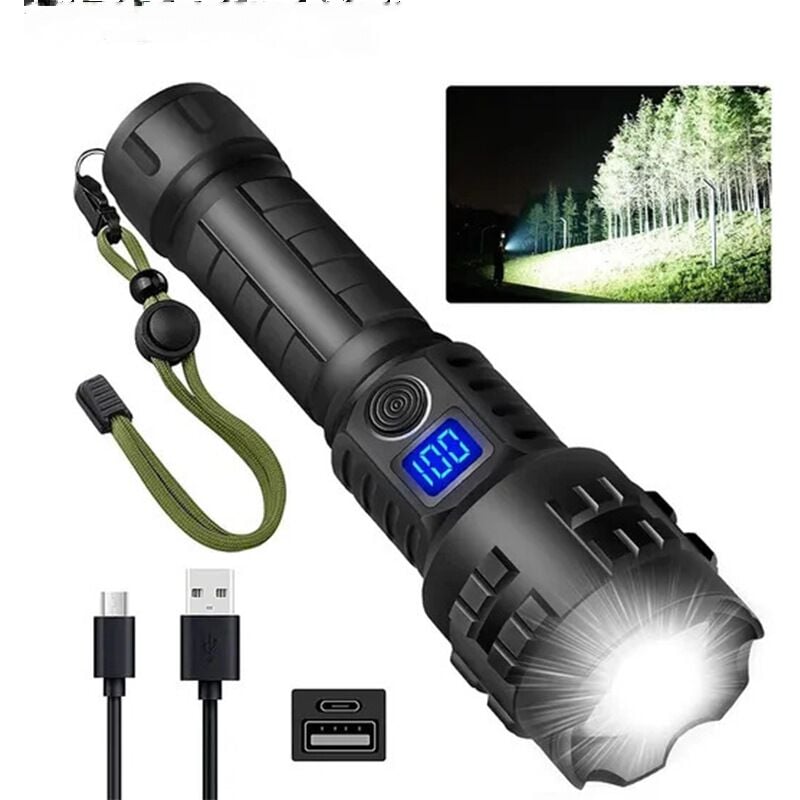 Ultrastarke LED-Taschenlampe, wiederaufladbare Taschenlampe, leistungsstarke und langlebige Taschenlampe, 2400 Lumen, superhelle Taschenlampe,