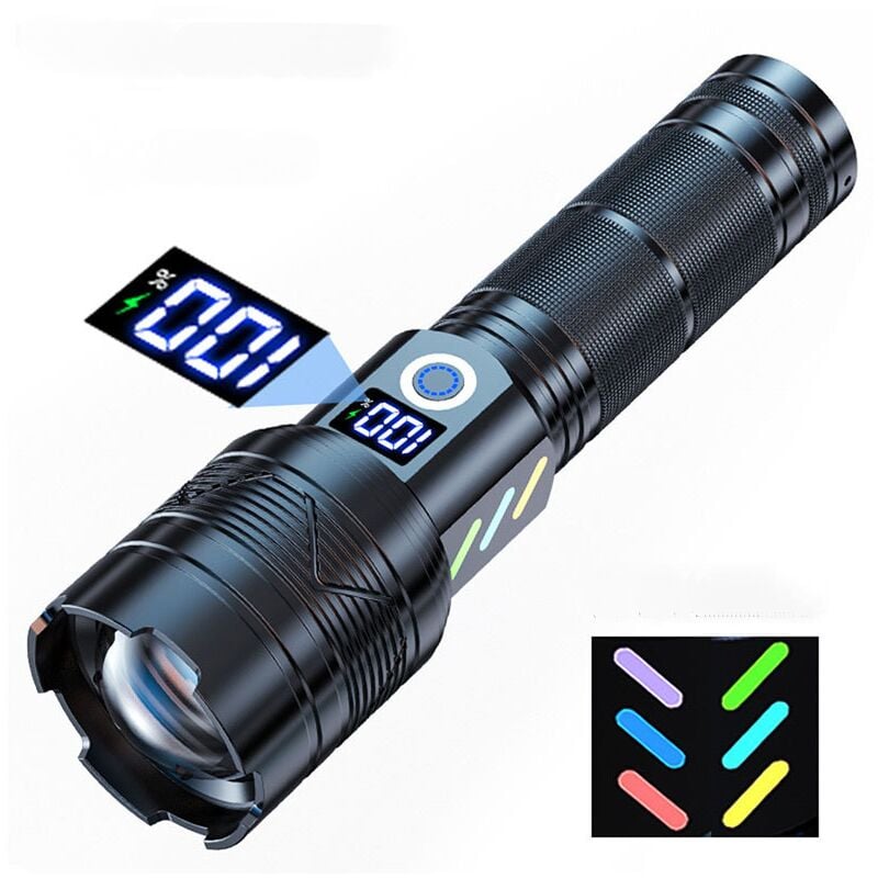 Ultrastarke LED-Taschenlampe, wiederaufladbare USB-Taschenlampe, leistungsstarke Militär-Taschenlampe, 26650-Akku-Taschenlampen, 5 Modi, IP65,