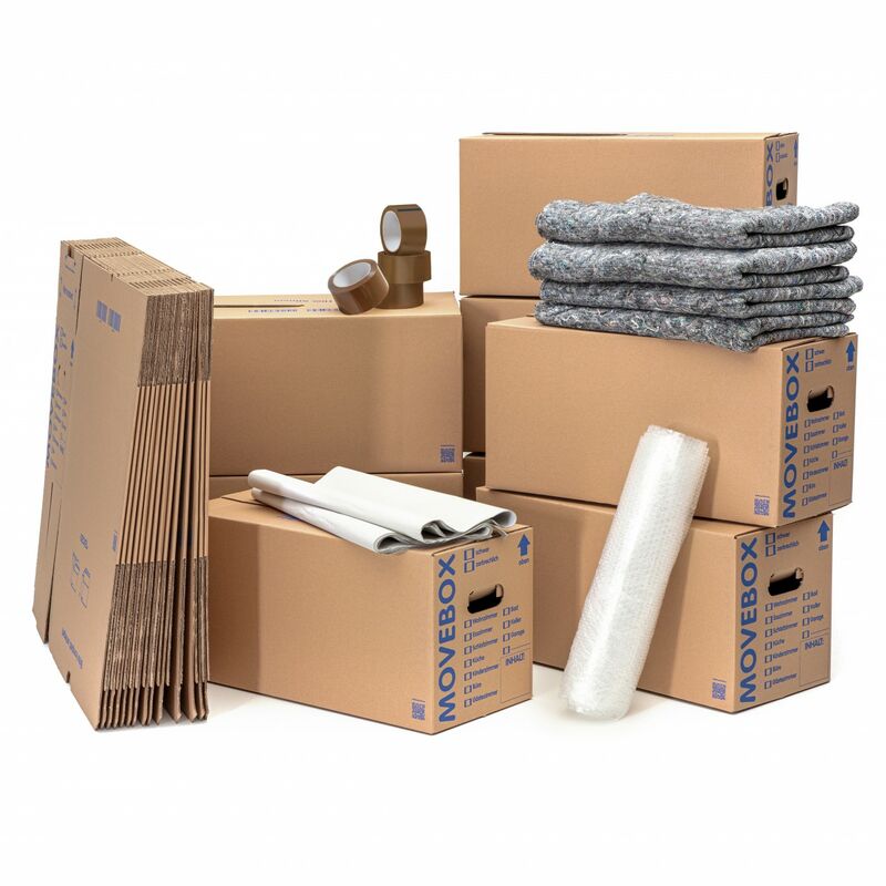 Kk Verpackungen - Umzugsset 2-3 Zimmer Wohnung Umzugskartons Packseide Luftpolsterfolie Klebeband Umzugsdecken