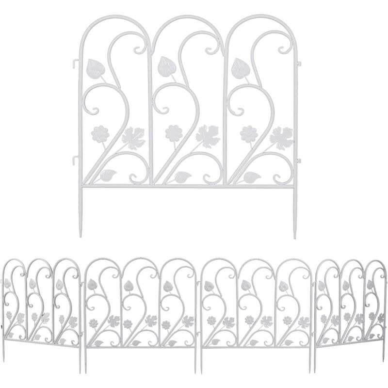 Unho - Gartenzaun aus Eisen, 5er Set Zaunstecksystem, Beetzaun Teichzaun Vorgartenzaun Dekozaun, HxB: 62 x 59.5 cm, weiß