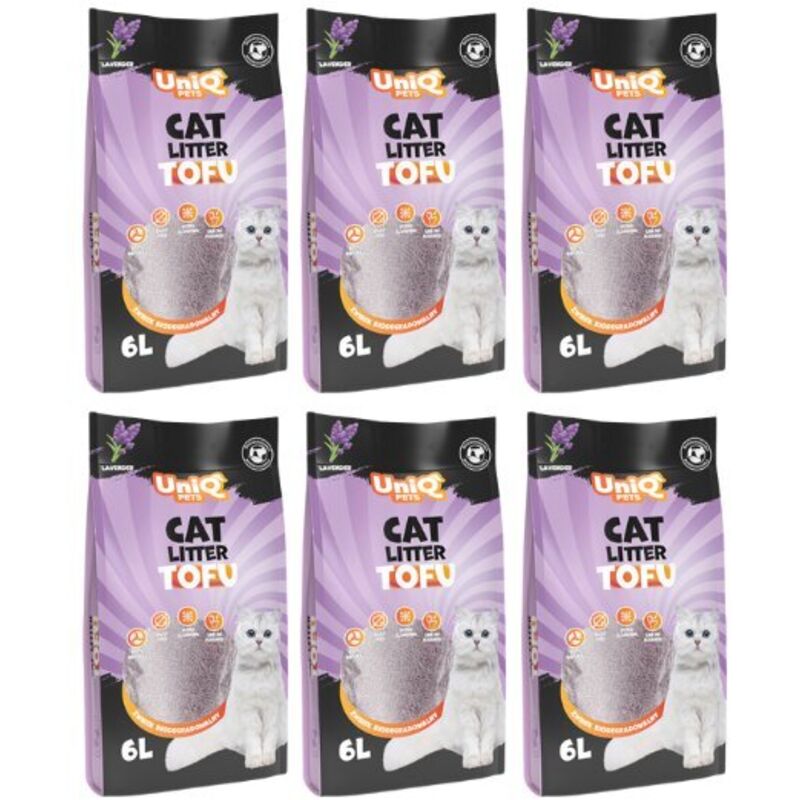 Uniq Pets Biologisch abbaubare TOFU-Katzenstreu 6-Liter-Packung – 2,5 kg – Lavendel (6 x 6 l)