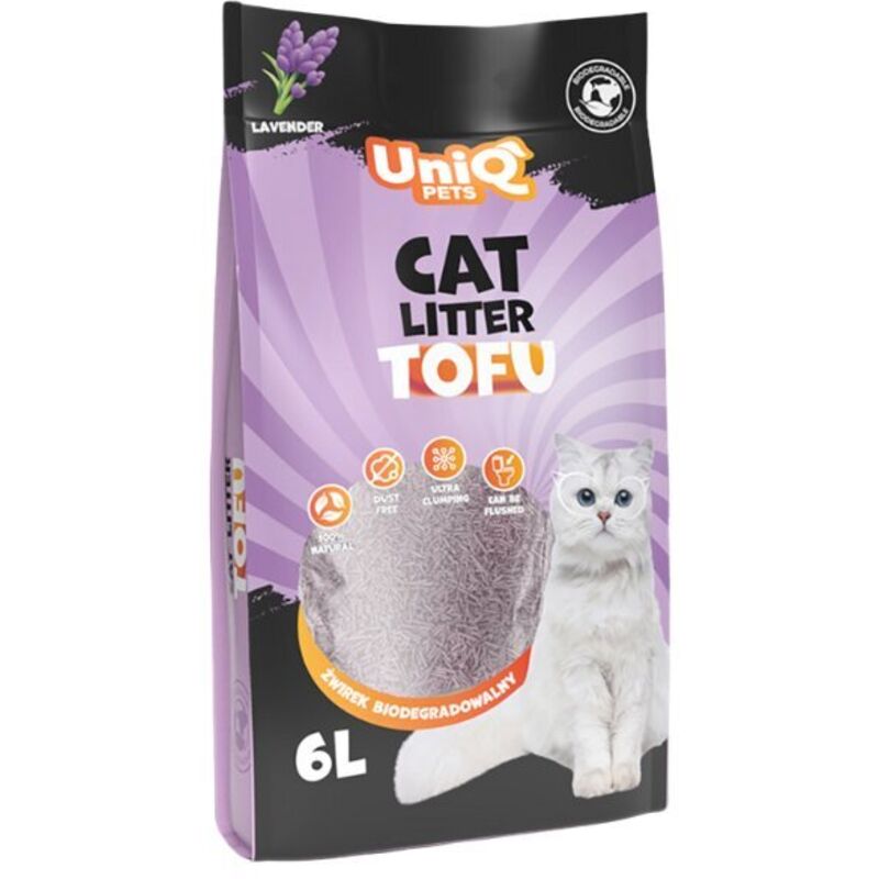 Uniq Pets Biologisch abbaubare TOFU-Katzenstreu 6-Liter-Packung (2,5 kg) – Lavendel