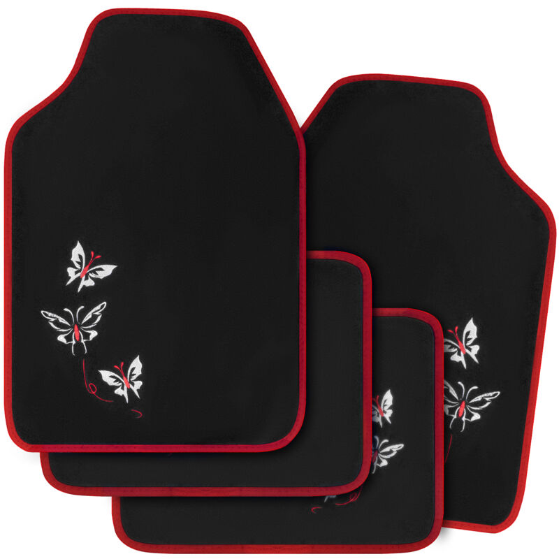 4-teilig Autofußmatten Set Universal, Fußmatten Auto Teppich mit Stickerei Butterfly, Wasserfest Antirutsch Abwaschbar Matte, Rot - Woltu