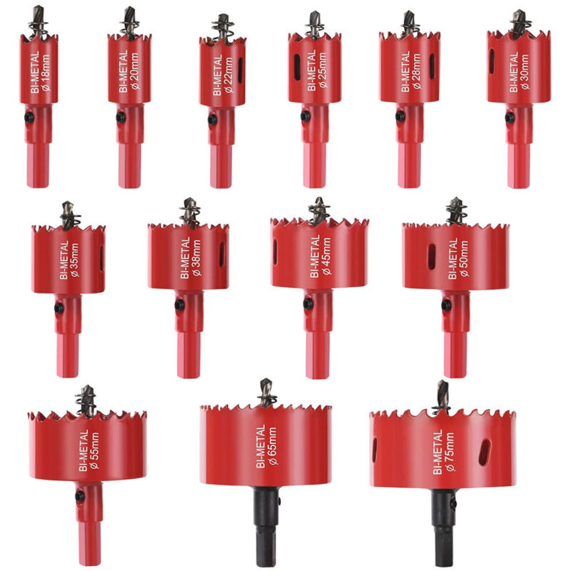 Universal Lochsäge, 13 pcs Hole Saw, Lochkreissäge mit 13 Sägeblättern 18mm-75mm, Lochfräse Schnellarbeitsstahl hss Bimetall, Set für Aluminium,