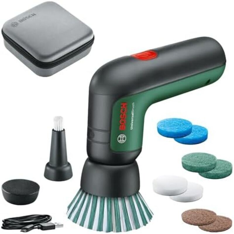Bosch Elektro-Reinigungsbürsten-Set UniversalBrush (für Badezimmer Fliesen, Küchenherd, Pfannen, Töpfe und mehr; 10 Reinigungsaufsätze enthalten; 3,6