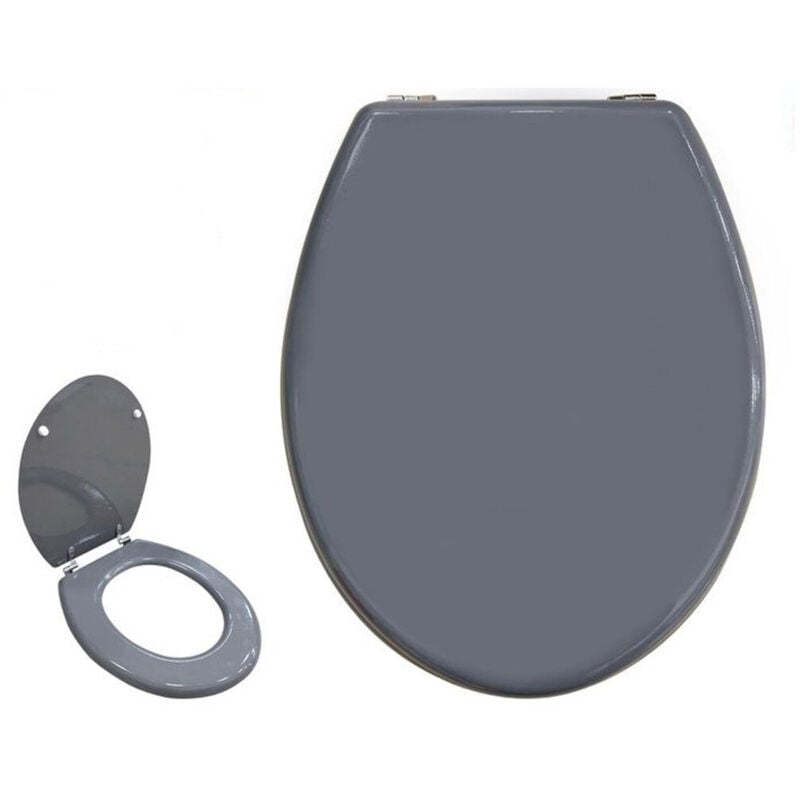 Trade Shop Traesio - Trade Shop - universal-wc-sitz badezimmer-wc-sitz aus mdf-holz mit stahlscharniere grau 52985A -
