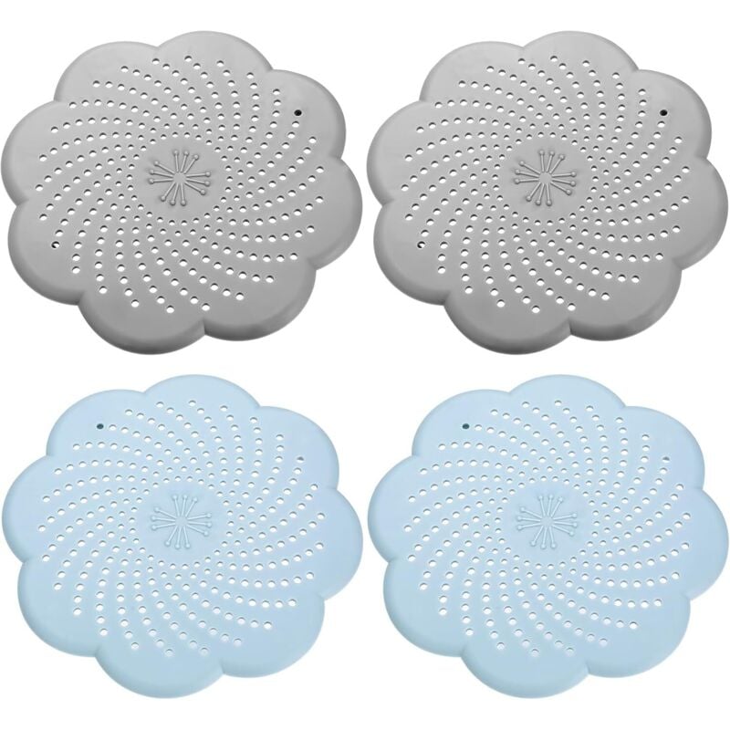 universelle Silikon-Abflusssiebe, Silikon-Abflussschutz, Haarfänger für Dusche und Badewanne, für Spüle, Küche und Dusche – 2 graue und 2 blaue