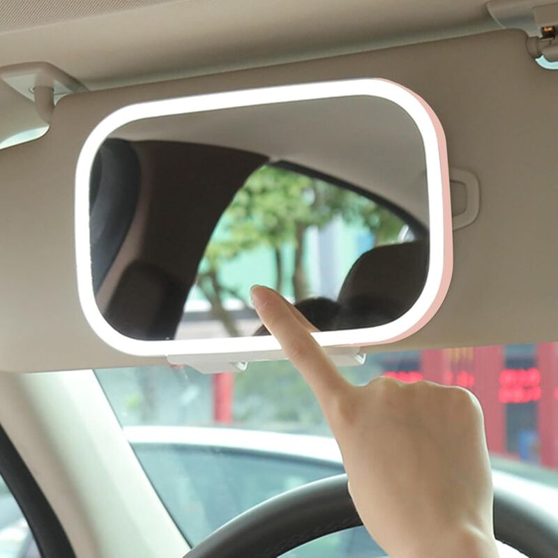 Universeller Sonnenblenden-Spiegel für Auto, dimmbarer LED-Spiegel, Make-up-Spiegel im Auto, Innenrückspiegel mit LED-Licht, Spanien, Rosa, praktisch
