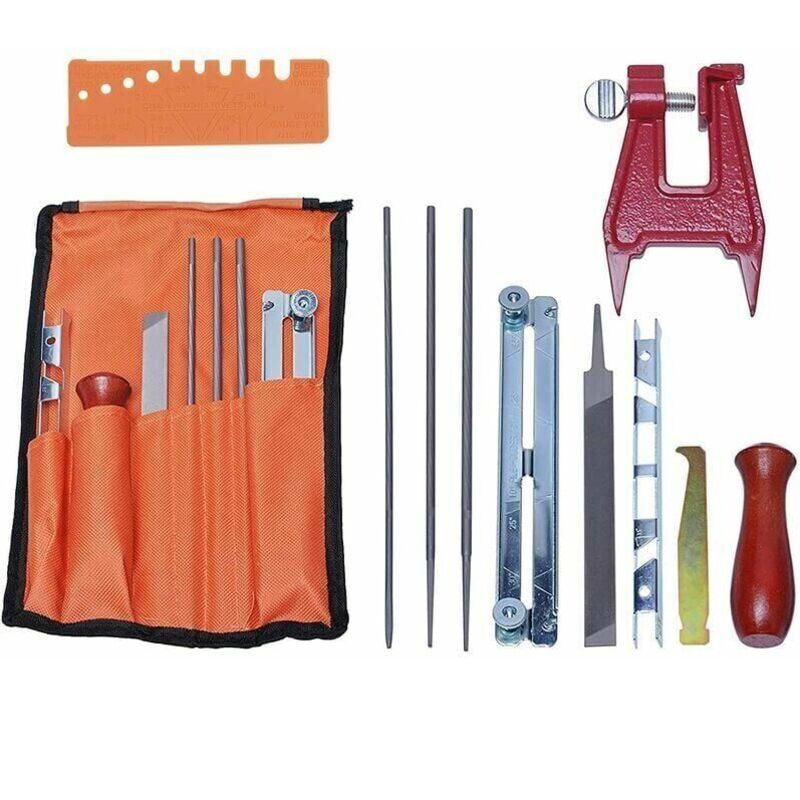Shining House - Universelles Kettensägen-Schärfset, Kettensägen-Feilenset mit Feilen, Holzgriffen, Tiefenmesser, Polierführung, Werkzeugtasche und