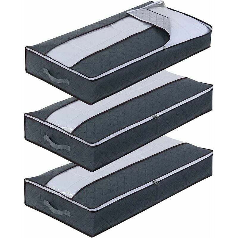 Tonchean - Unterbett-Aufbewahrungstaschen, 3er-Pack, große, faltbare Unterbett-Aufbewahrungstaschen, Vliesstofftaschen für Bettdecken, Decken,