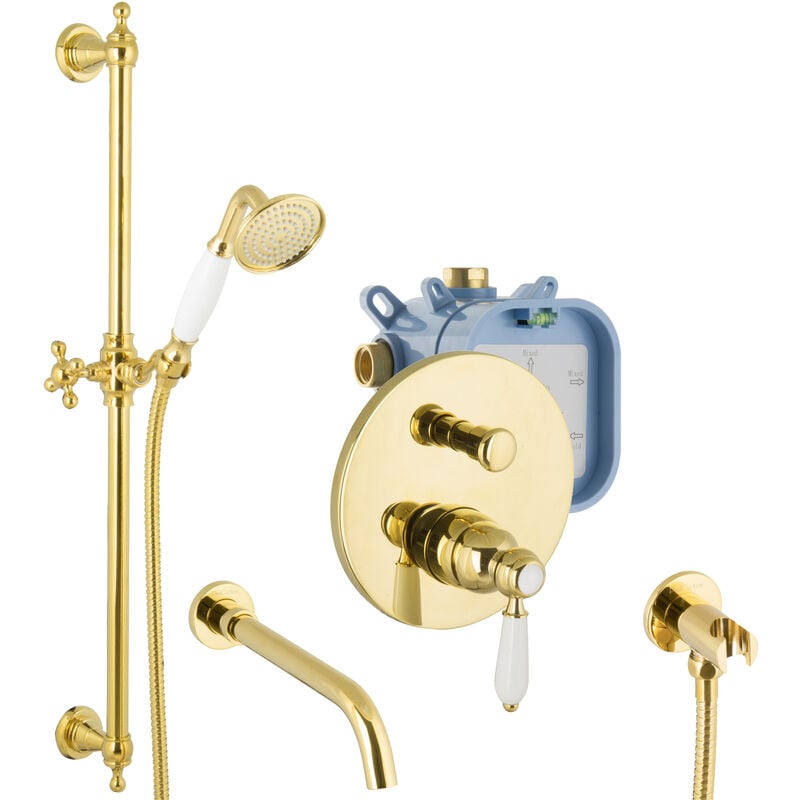 Paulgurkes - Unterputz Set Gold Badewannen-Armatur mit Brausestange UP-Armatur