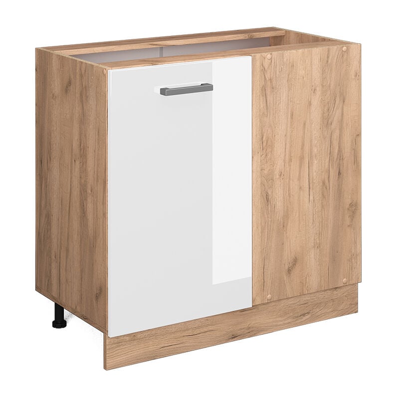 Eckunterschrank R-Line, Weiß Hochglanz, 86 cm ohne Arbeitsplatte Vicco