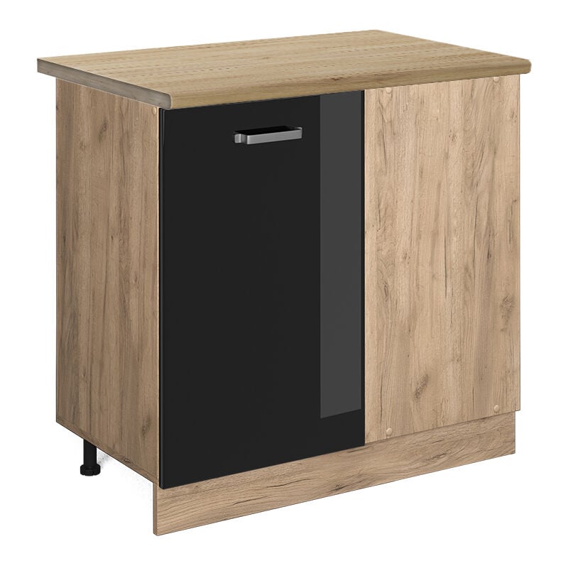 Vicco - Eckunterschrank R-Line, Schwarz Hochglanz, 86 cm, ap Eiche