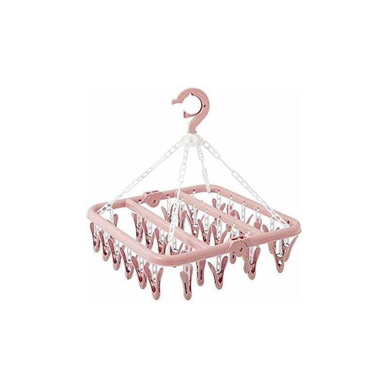 SNQ - Unterwäsche-Kleiderbügel mit 32 Clips, faltbare Wäscheklammer, winddichter Wäscheständer zum Aufhängen für Babykleidung, Socken, BHs