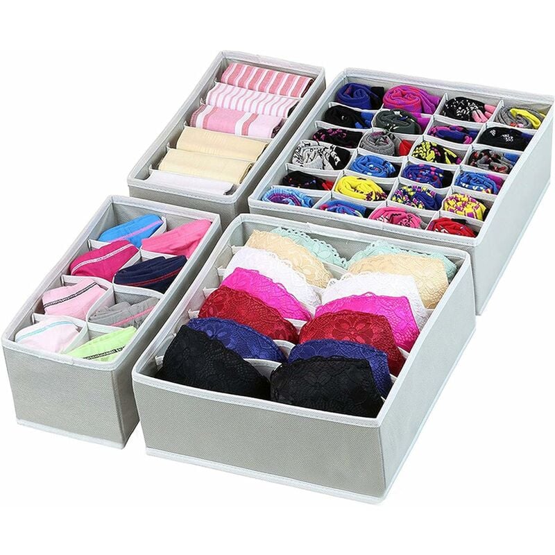 Mumu - Unterwäsche Schublade Organizer Teiler, 4 pcs Kleiderschrank Organizer, Stoff Aufbewahrungsboxen für Schlafzimmer, Schubladen Teiler