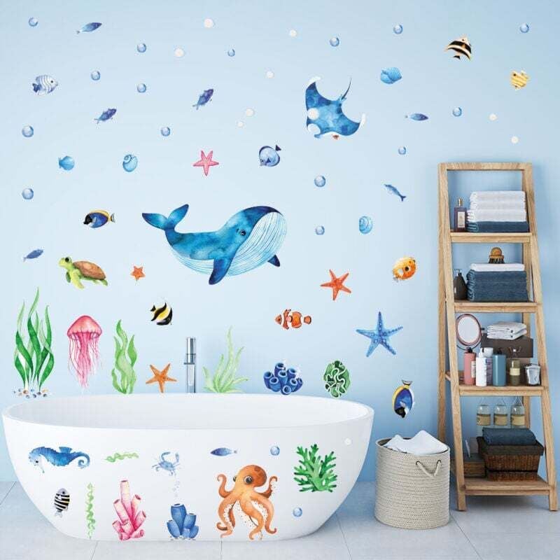 Unterwasserwelt-Wandtattoos, Fisch-Wandtattoos, Wal-Ozean-Wandtattoos für Kinderzimmer, Babyzimmer, Kinderzimmer, Badezimmer