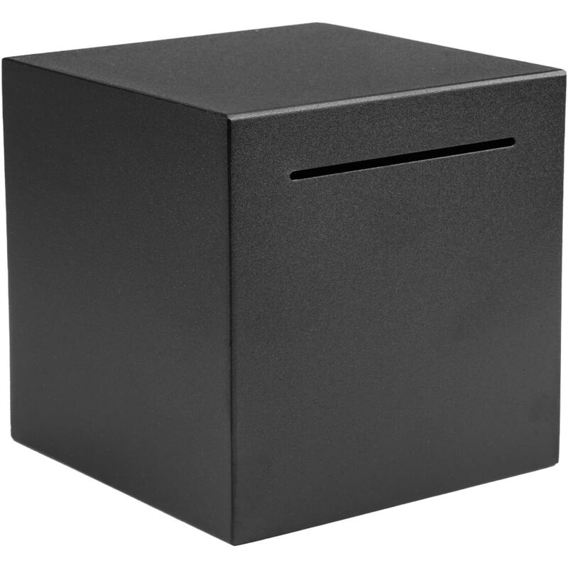 Unverschließbare Spardose 12 x 12 cm, Edelstahl, Schwarz, Fassungsvermögen: 800 Münzen oder 1500 Scheine, für Erwachsene und Kinder, Spardose,