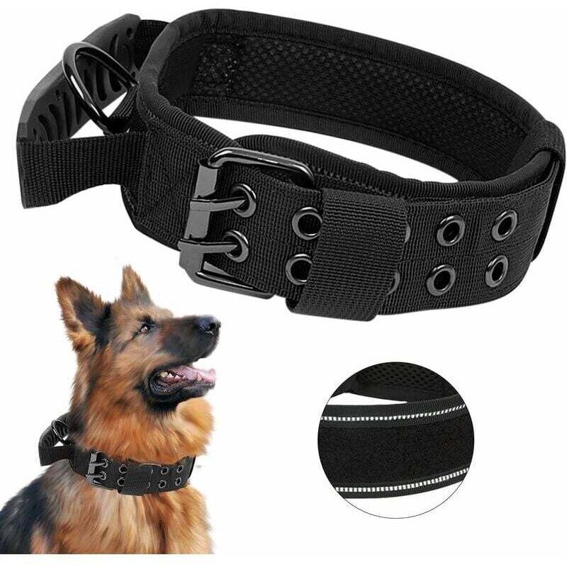 Upgrade Taktisches Hundehalsband mit Kontrollgriff, Militär K9 Verstellbares gepolstertes Hundehalsband für Hunde (M, Schwarz)