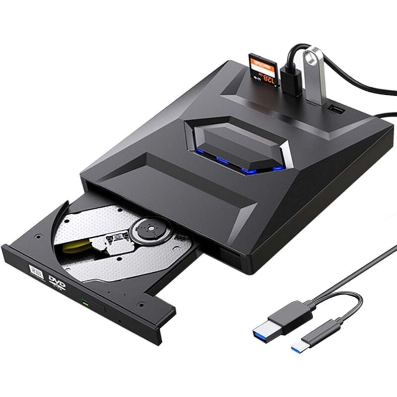 USB 3.0 & Typ-C Multifunktionaler CD/DVD-Brenner: 5-in-1 Externes DVD-Laufwerk, Hochgeschwindigkeitsdatenübertragung, für Laptop, Windows 11/10, Mac,
