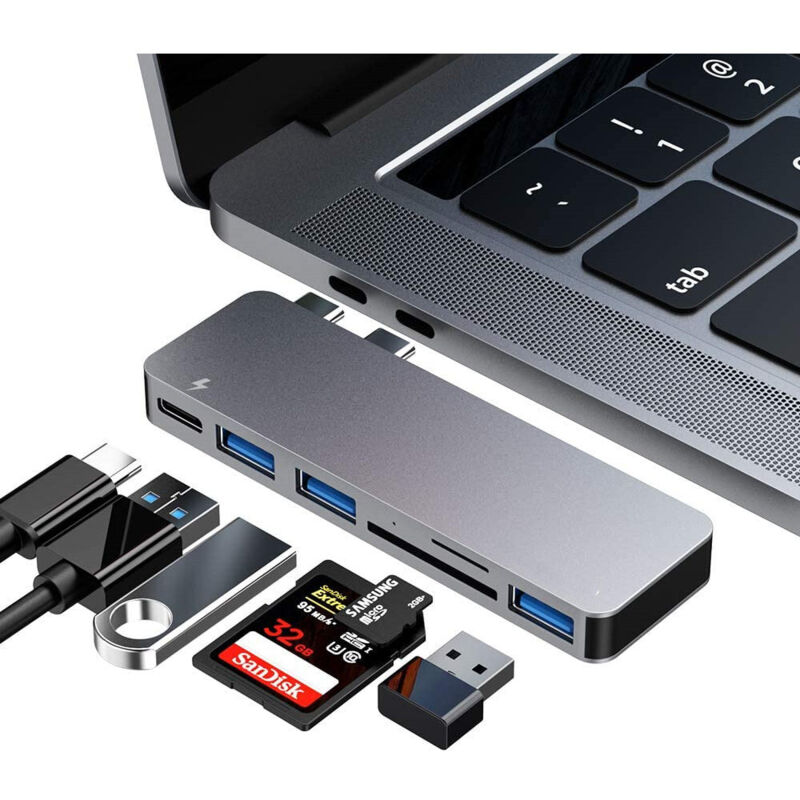 USB-C Hub-Adapter für MacBook Pro/Air 2020, 2019, 2018, 6-in-1 USB-C Zubehör, kompatibel mit MacBook Pro 13″ und 15″ mit 3 USB 3.0 Anschlüssen,