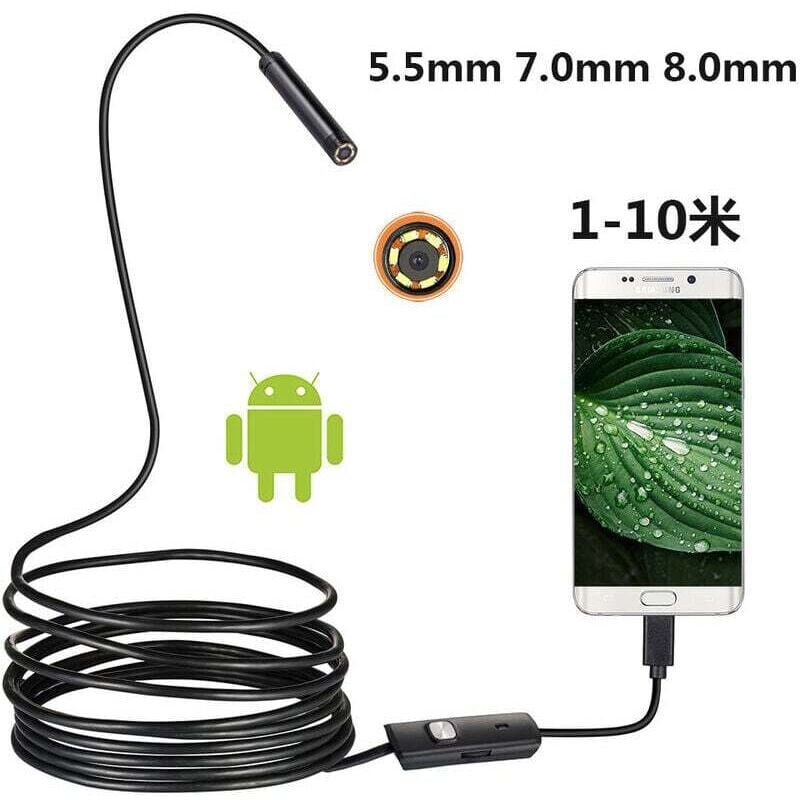 USB-Endoskop, Endoskopische Kamera, IP67, wasserdicht, 5,5 mm Sonde, Inspektionskameras, 2 m halbstarres Kabel mit LED, Typ-C-Telefone (5,5 mm und 2