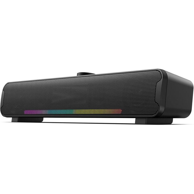 USB-Lautsprecher, PC-Soundbar, Computer-Gaming-Lautsprecher mit Surround-Stereo-Sound, kabelgebunden für Laptop, Desktop – 16 W mit 6 LED-Farbmodi