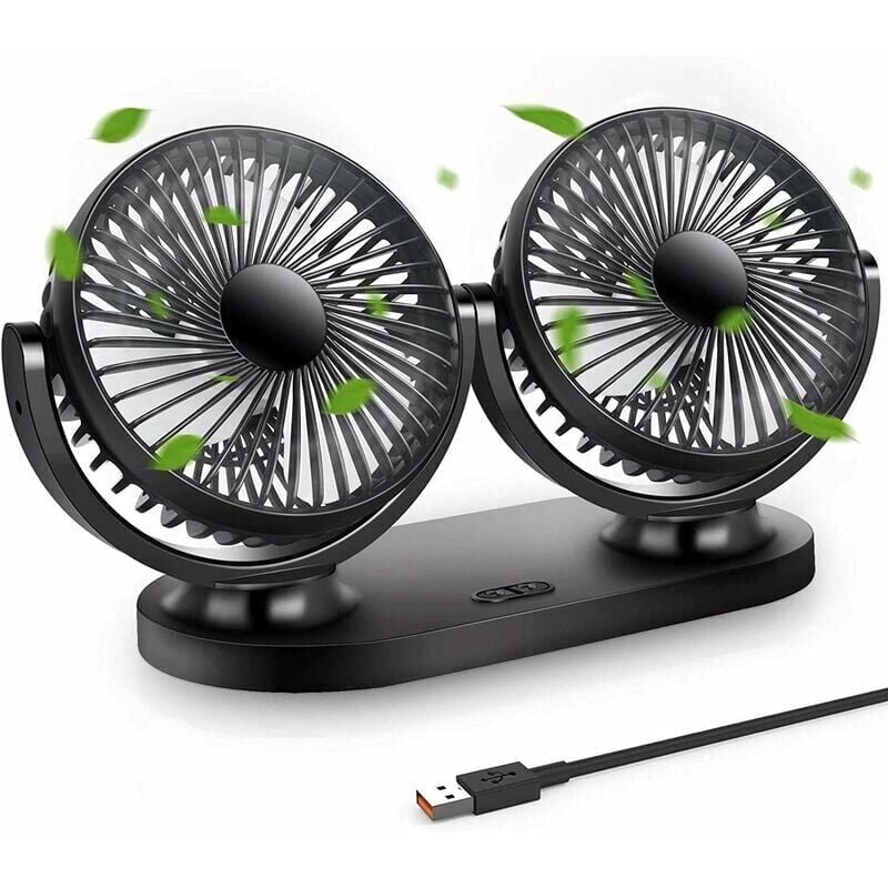 Yoyo - USB-Ventilator, Mini-Ventilator, Doppelkopf, 360° drehbar, 3 Geschwindigkeiten, tragbarer Ventilator für Auto/Tisch/Camping/Angeln usw.