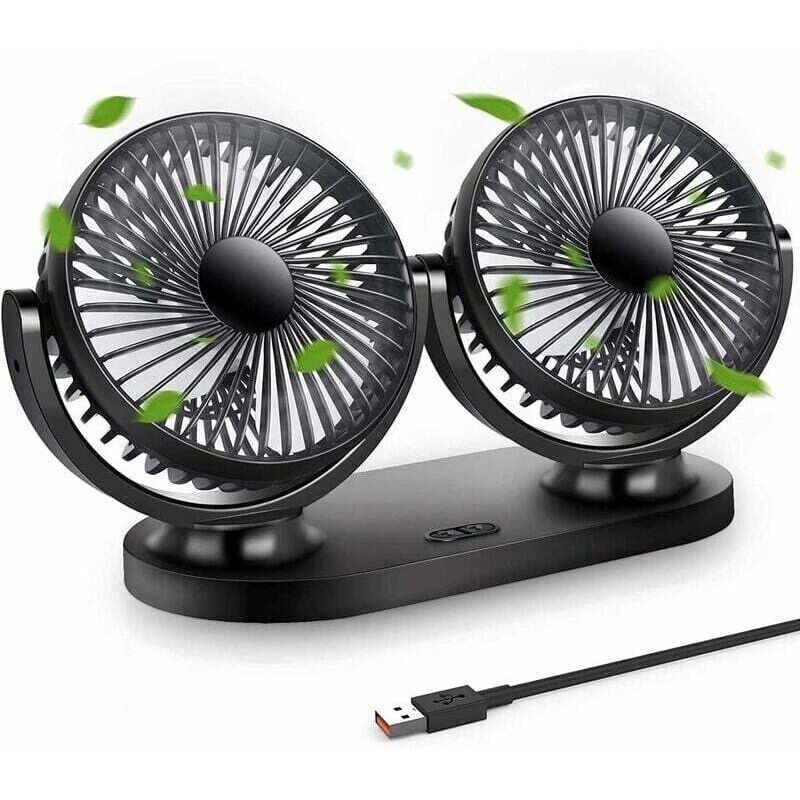 USB-Ventilator, Mini-Ventilator, Doppelkopf, 360° drehbar, 3 Geschwindigkeiten, tragbarer Ventilator für Auto/Tisch/Tisch/Camping/Angeln usw.
