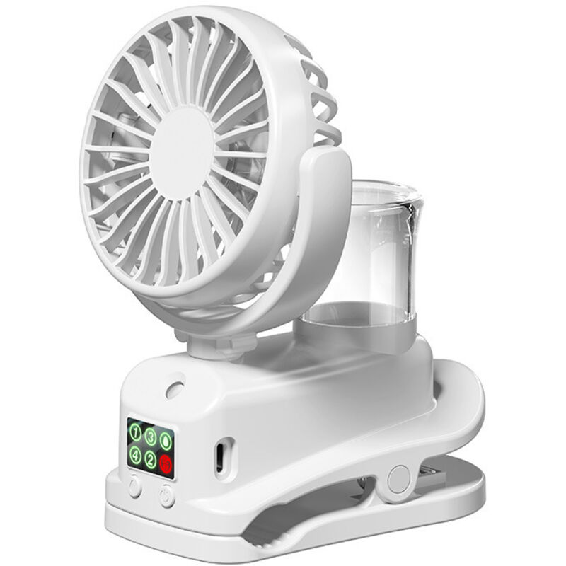 USB Ventilator mit Wassernebel, 4 Geschwindigkeiten Wind Tischventilator mit Clip, Mini Ventilator, Verstellbare Tischventilatoren mit LED-Anzeige,