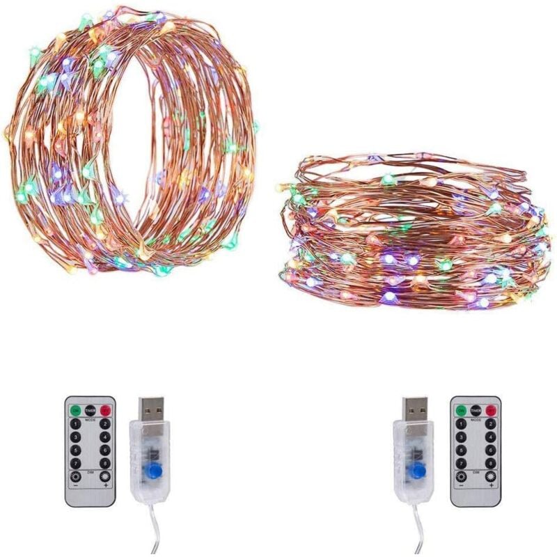 USB-Weihnachtsfeen-Lichterkette, 100 LEDs, 10 m, dekorative Sternlampe mit 8 Funktionen, wasserdichte Kupferdraht-Lichterkette mit Fernbedienung (2