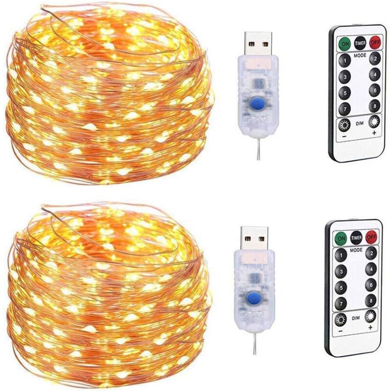 USB-Weihnachtsfeen-Lichterkette, 100 LEDs, 10 m, dekorative Sternlampe mit 8 Funktionen, wasserdichte Kupferdraht-Lichterkette mit Fernbedienung (2