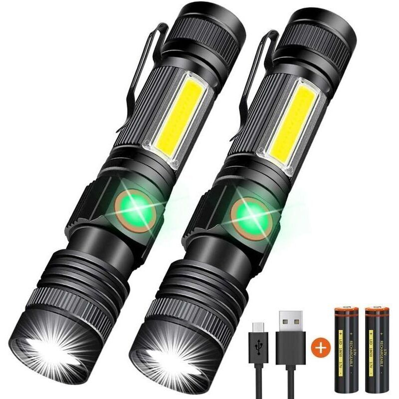 USB-wiederaufladbare Taschenlampe (Batterie enthalten), magnetische LED-Taschenlampe, superhelle taktische LED-Taschenlampe mit COB-Seitenlicht,