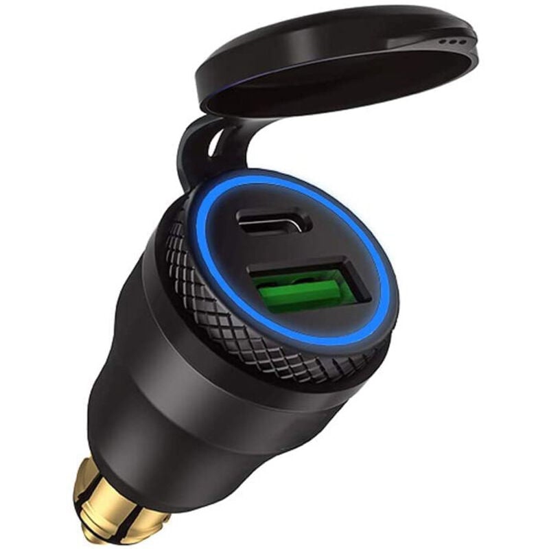 Motorrad-USB-Zigarettenanzünder-Adapter – Dual-USB-Buchse, schwarzes Gehäuse, blaues Licht für BMW-Motorrad