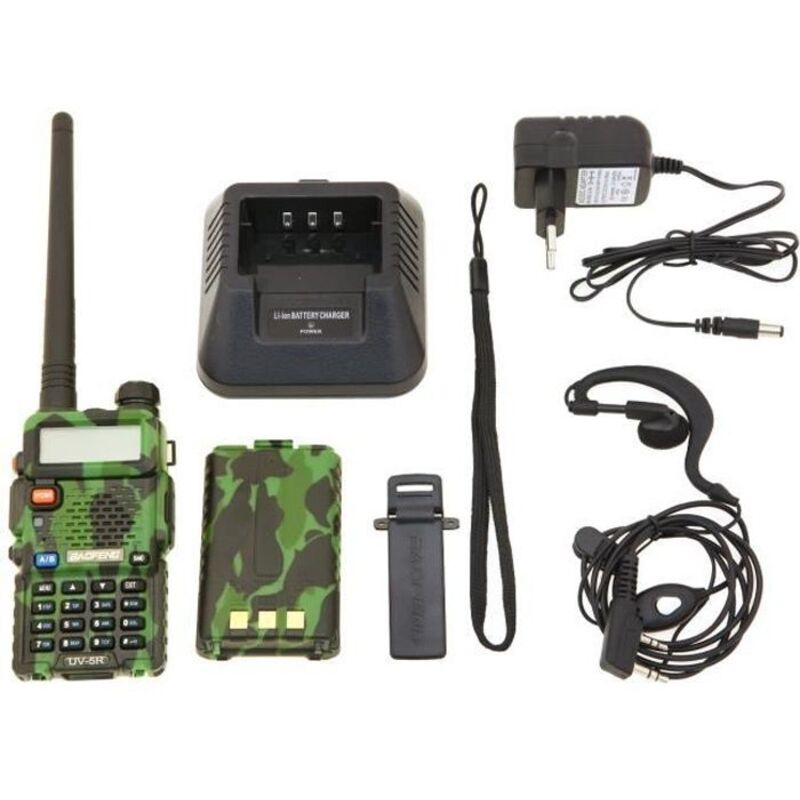 UV-5R Dualband-VHF/UHF-FM-Funkgerät mit Display, Standby-Funktion und eingebauter Uhr (Kopfhörer im Lieferumfang enthalten, Tarnmuster)