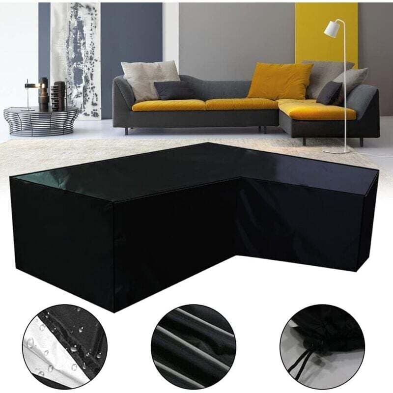 V-förmige wasser- und winddichte Schutzhülle aus strapazierfähigem 210D Oxford-Gewebe für Rattan-Ecksofa mit wasserdichtem Streifen 270 x 270 x 90 cm,