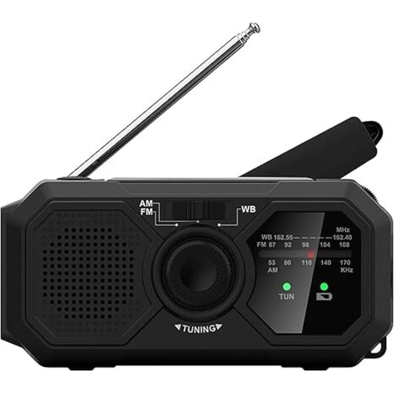 V5 Notfall Radio mit Solar Panel und Handkurbel – LED Taschenlampe – Voyager Mini NOAA Wetter Radio mit AM/FM Radio Wiederaufladbare Batterie