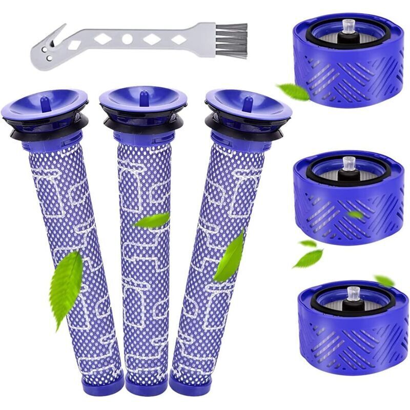 V6-Filter für Dyson, 3 Vorfilter und 3 HEPA-Filter für Dyson V6 Motorhead, V6 Absolute und V6 Animal, Ersatzfilter für Dyson V6 mit Reinigungsbürste