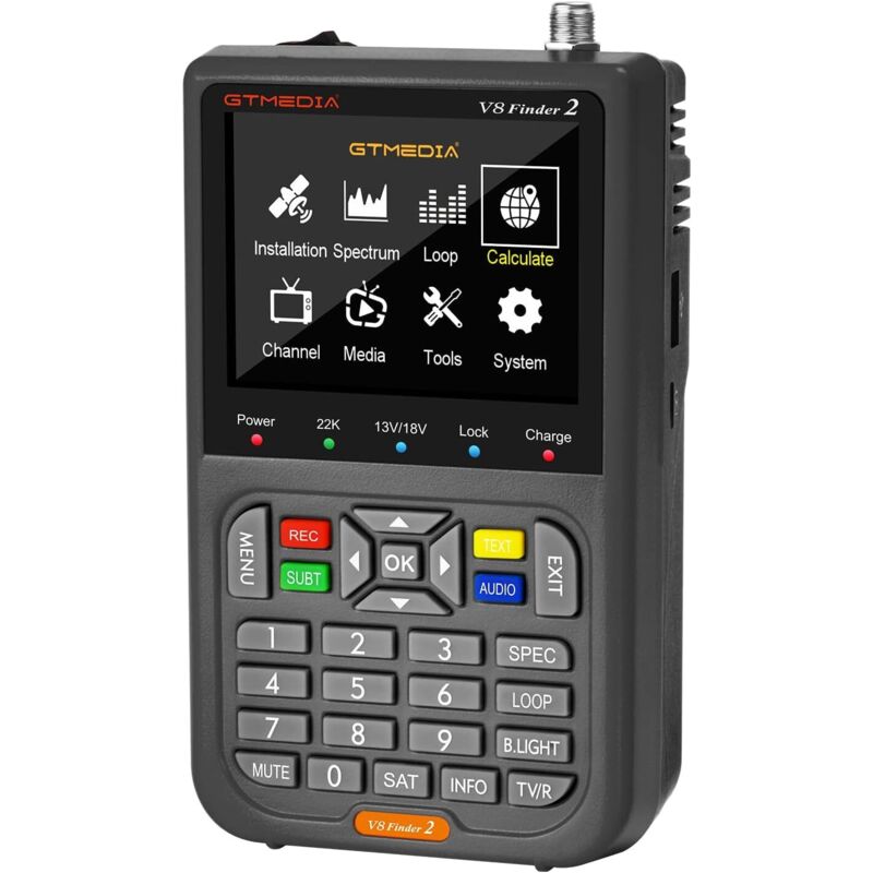 V8 Finder2 Satellitensuchgerät, digitaler Satellitensignalfinder für DVB-S2X/S2/S Satellitenschüssel-Tuning, 3,5 Zoll LCD HD H.264 7,4 V/4000 mAh