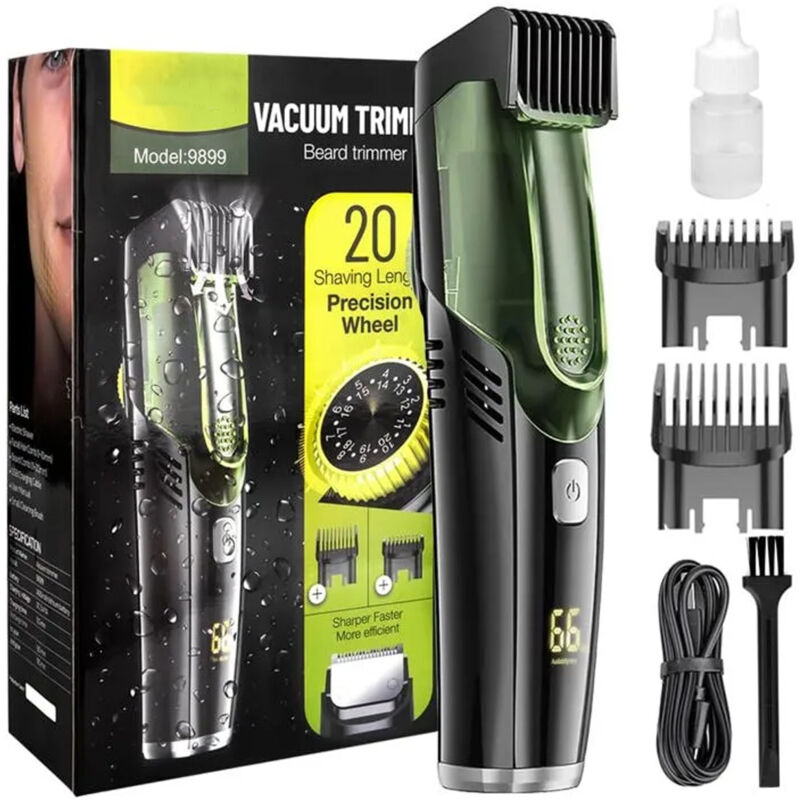 Vakuum-Rasierer für Männer, Barttrimmer, wasserdichter IPX6 Barttrimmer mit 2 Aufsätzen, wiederaufladbarer Bart- und Schnurrbarttrimmer