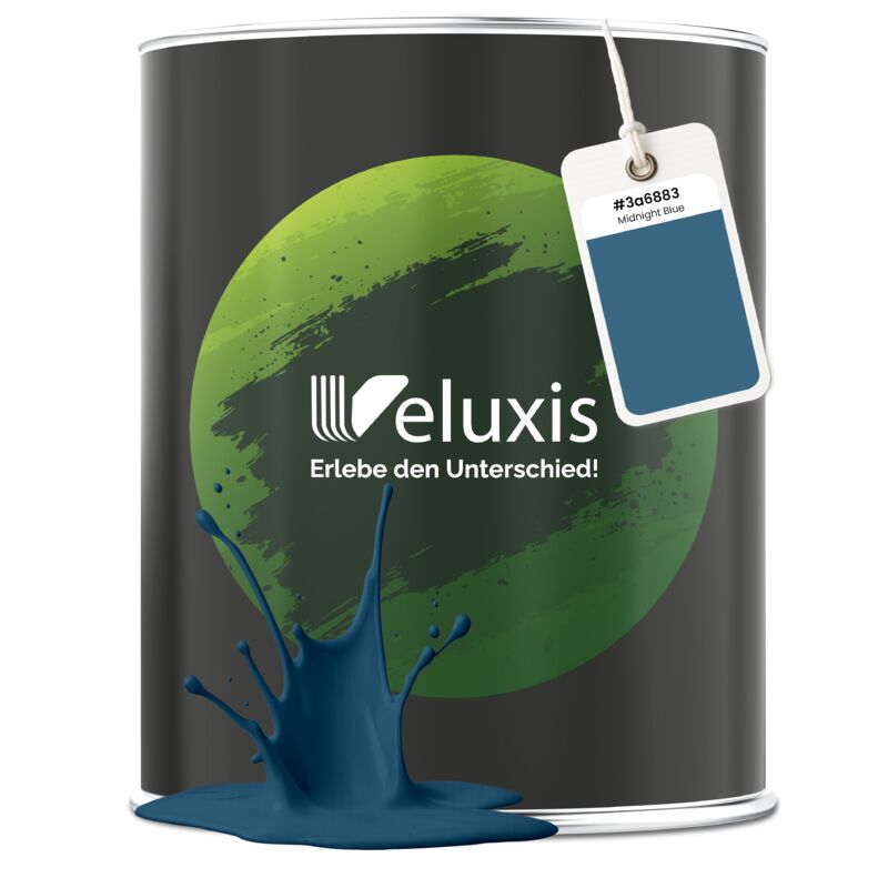 Veluxis® Edle Wandfarbe Blau für den Innenraum - 2,5 Liter & Deckkraft-Klasse 1, Streifenfrei, tropfarm & Öko Farbe, VOC-frei - (Midnight Blue)