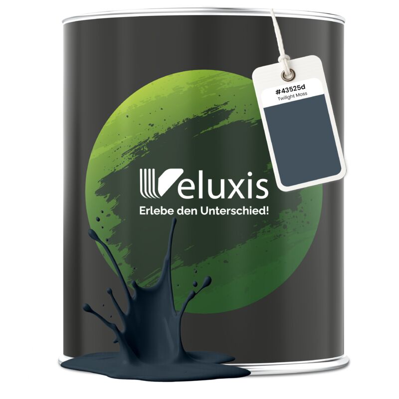 Veluxis® Edle Wandfarbe Blau für den Innenraum - 1 Liter & Deckkraft-Klasse 1, Streifenfrei, tropfarm & Öko Farbe, VOC-frei - (Twilight Moss)