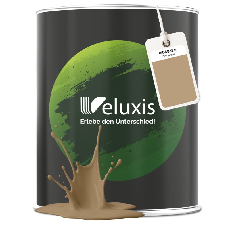 Veluxis® Edle Wandfarbe Beige für den Innenraum - 1 Liter & Deckkraft-Klasse 1, Streifenfrei, tropfarm & Öko Farbe, VOC-frei - (Dry Straw)