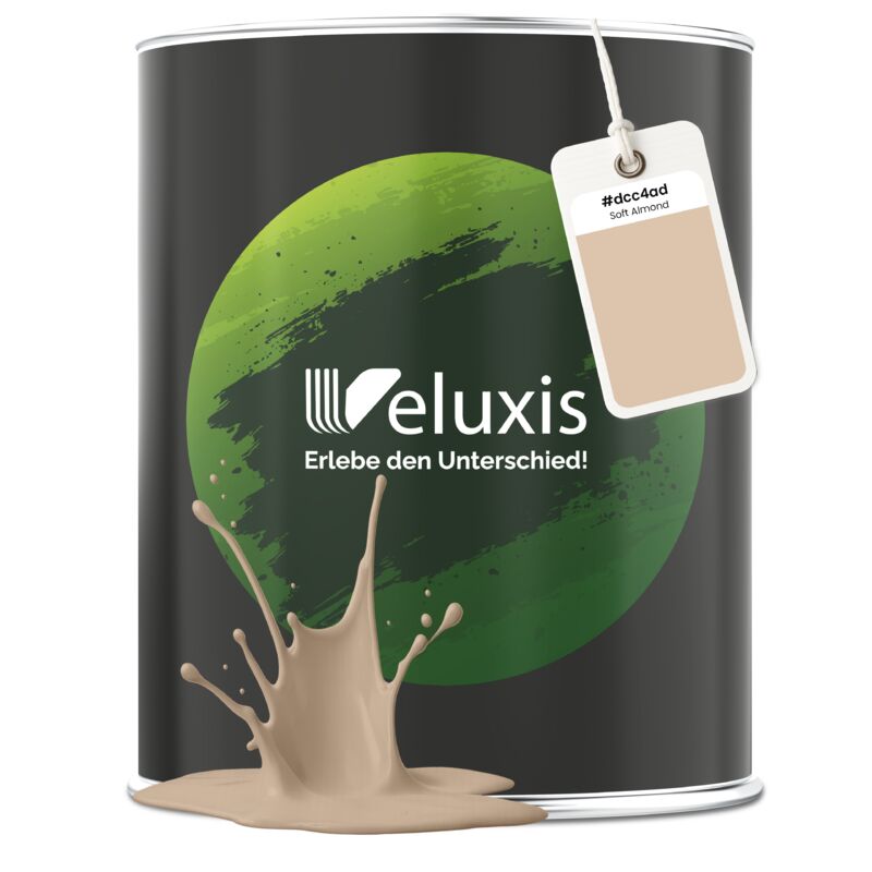 Veluxis® Edle Wandfarbe Creme für den Innenraum - 1 Liter & Deckkraft-Klasse 1, Streifenfrei, tropfarm & Öko Farbe, VOC-frei - (Soft Almond)